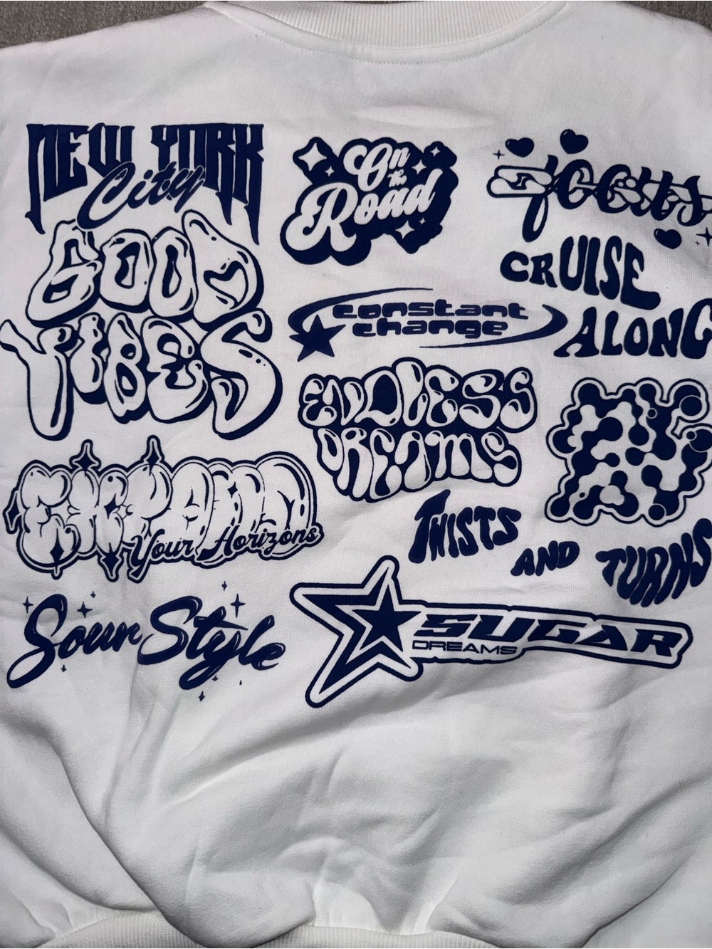 Bershka Teddy Squad Graphic Crewneck Sweatshirt White Navy Y2K - Picture 4 of 4
